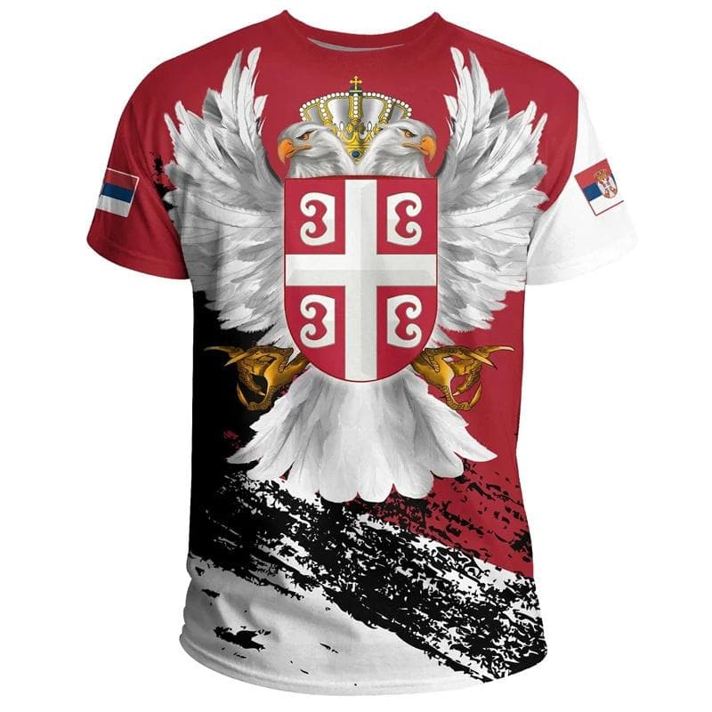 Serbia Flag 3D Printed T-shirt Serbian National Emblem Fashion Men's Oversized Sports Streetwear T-shirt M