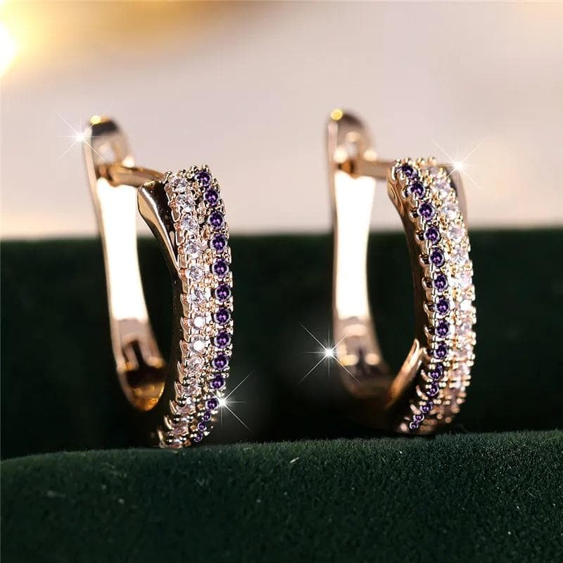 Women's Fashion Black and White Hoop Earrings Trend Geometric Stripe Drop Earrings Girls Party Jewelry white/purple