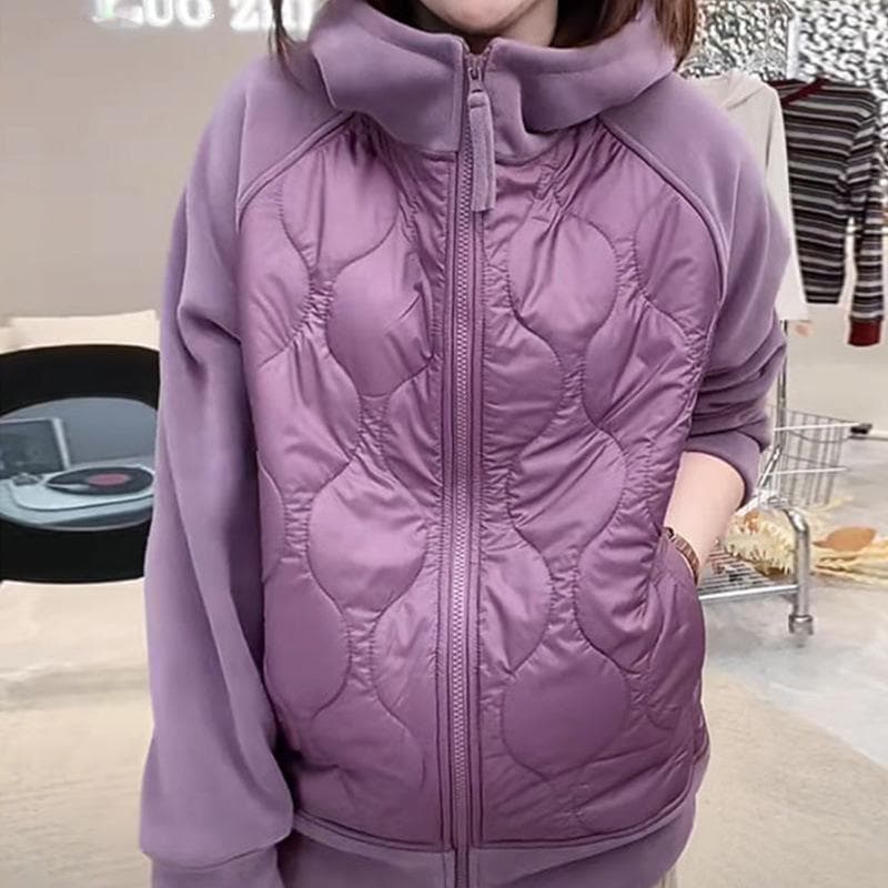 Winter New Versatile and Thin Warm and Windproof Long-sleeved Top Contrasting Color Hooded Thickened Temperament Coat Women 3XL