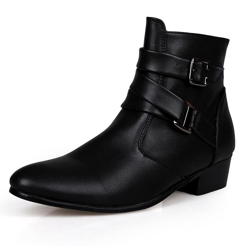 Luxury Leather Chelsea Boots Men Designer White Dress Boots Men Casual High top Buckle Strap Formal Shoes Men Motorcycle Boots 39