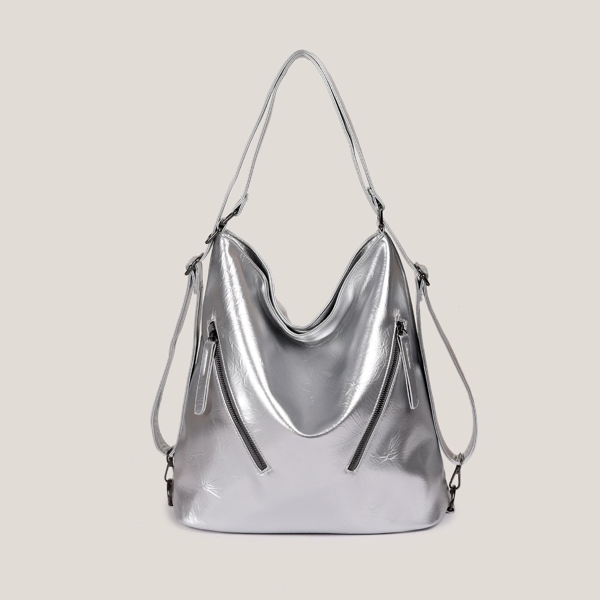 For Autumn and Winter, There Are Numerous Functions Such As Tote Bags, Single-shoulder Bags, Zipper Handbags, Soft Leather Backpacks for Women silver
