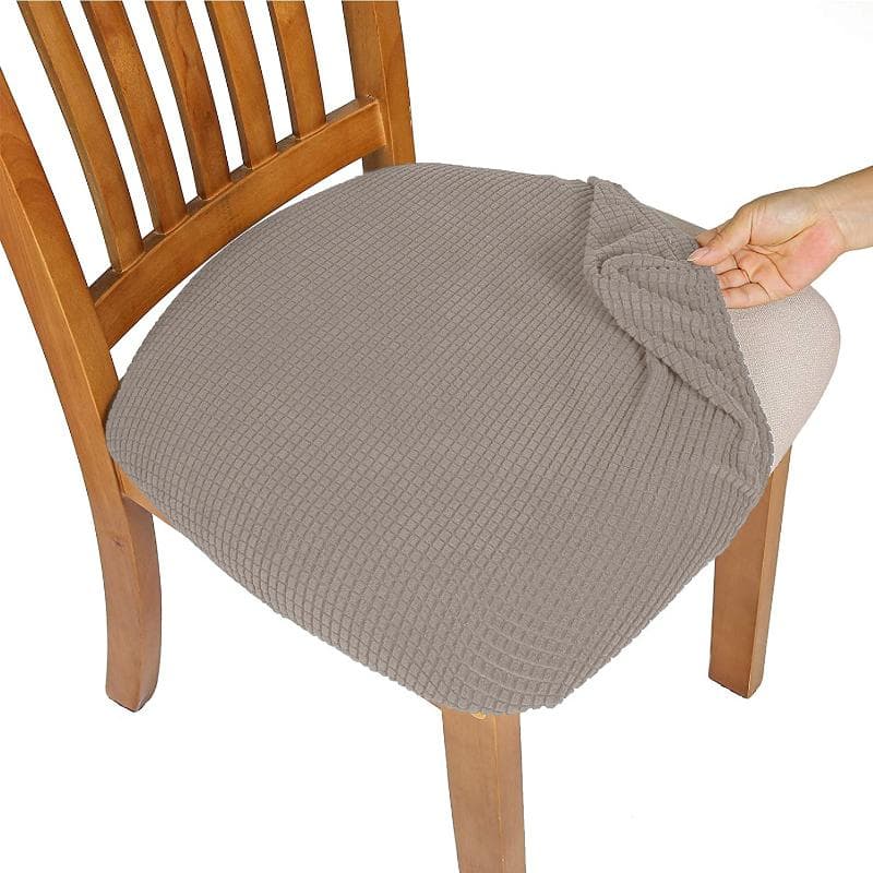 WaterProof Durable Spandex Jacquard Dining Room Chair Seat Covers Removable Washable Upholstered Banquet Chair Cushion Slipcovers taupe
