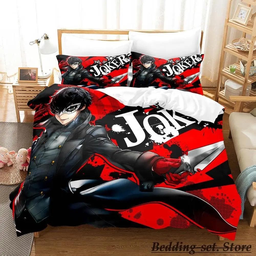 Game Persona 5 Bedding Set Cartoon Anime three-piece set Adult Kid Bedroom Duvetcover Sets 3D Kawaii lit 2 personnes AU Single 140x210cm