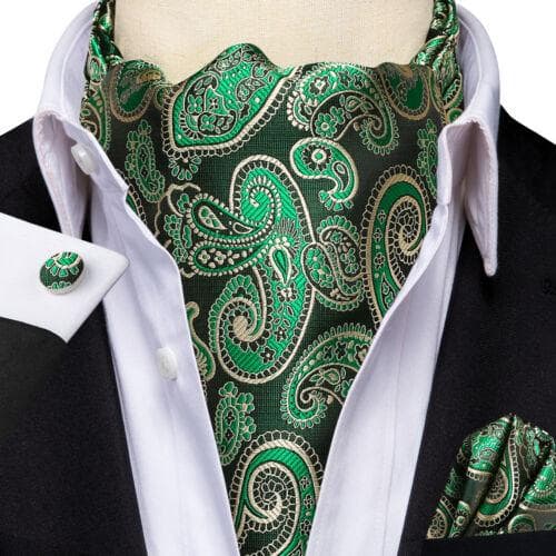 Mens Paisley Cravat Silk Ascot Tie Wedding Retro Scarf Cusal Formal Hanky Cuffs AS-1090