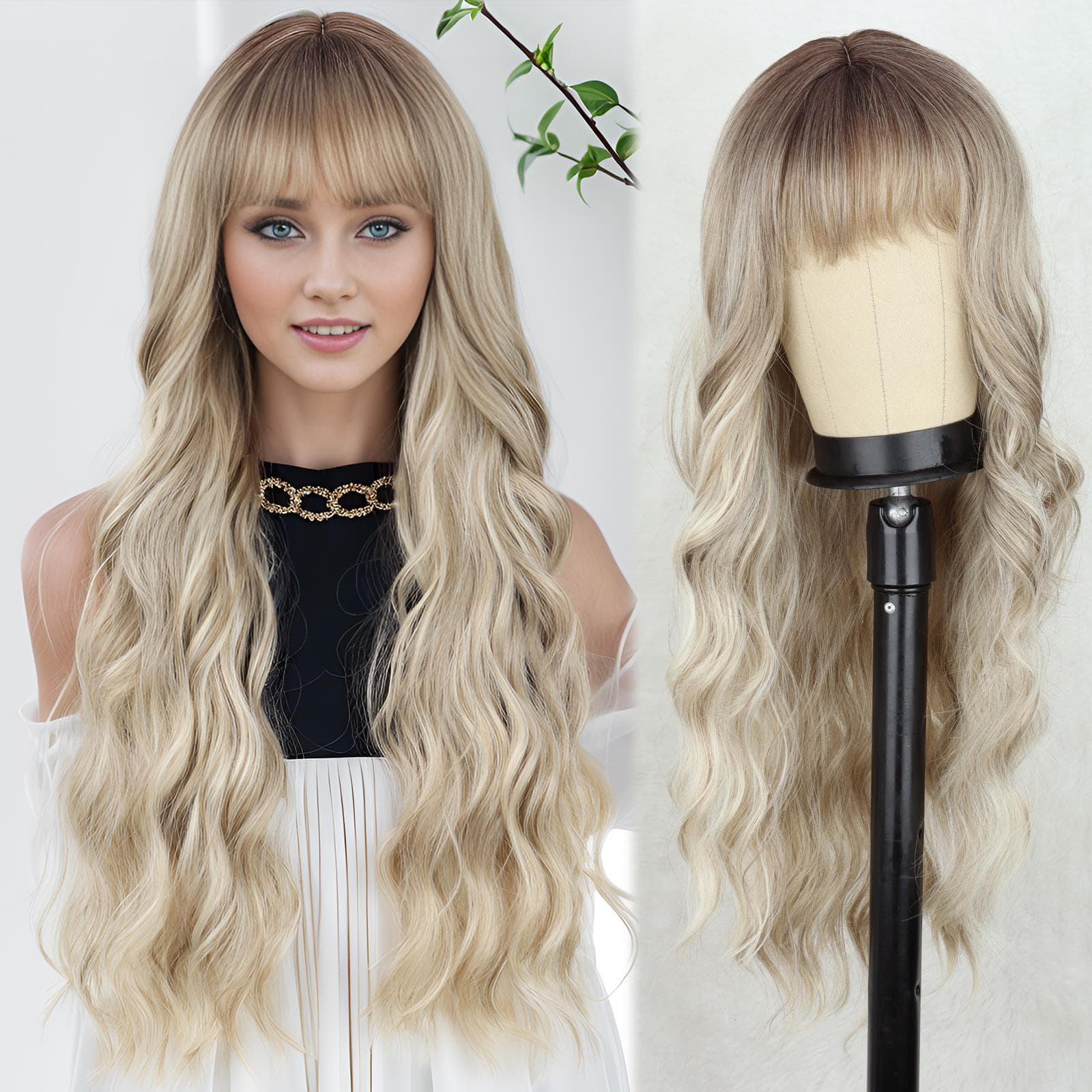 MISS WIG Synthetic Long Black Wigs With Bangs Natural Wavy Hairs Wig For Women Daily Cosplay Party Heat Resistant 65cm