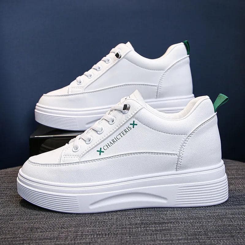 WTEMPO Women's Casual Sports Shoes Thick Sole Heighten Cross Straps Spring and Autumn Soft Sole Flat Heel Versatile Comfortable Fashion Single Shoes 35 white