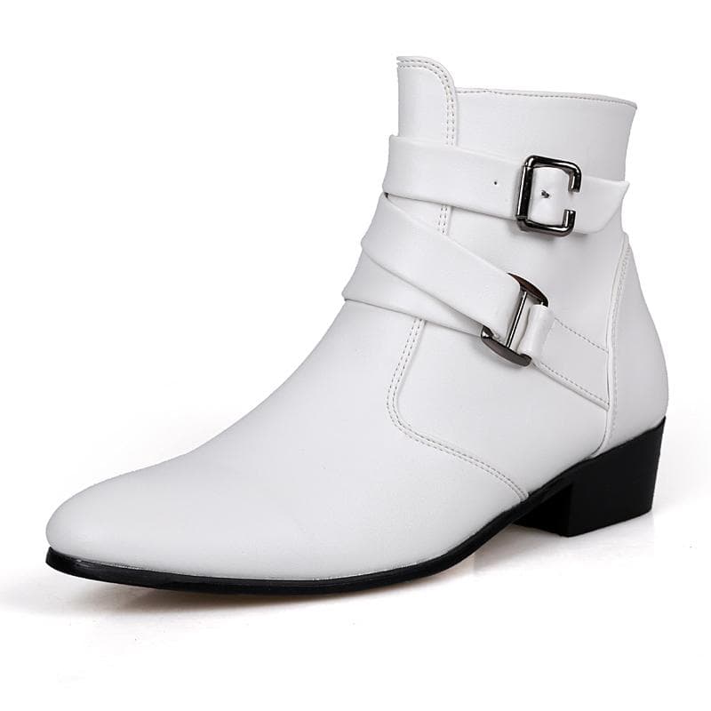 Luxury Leather Chelsea Boots Men Designer White Dress Boots Men Casual High top Buckle Strap Formal Shoes Men Motorcycle Boots 47