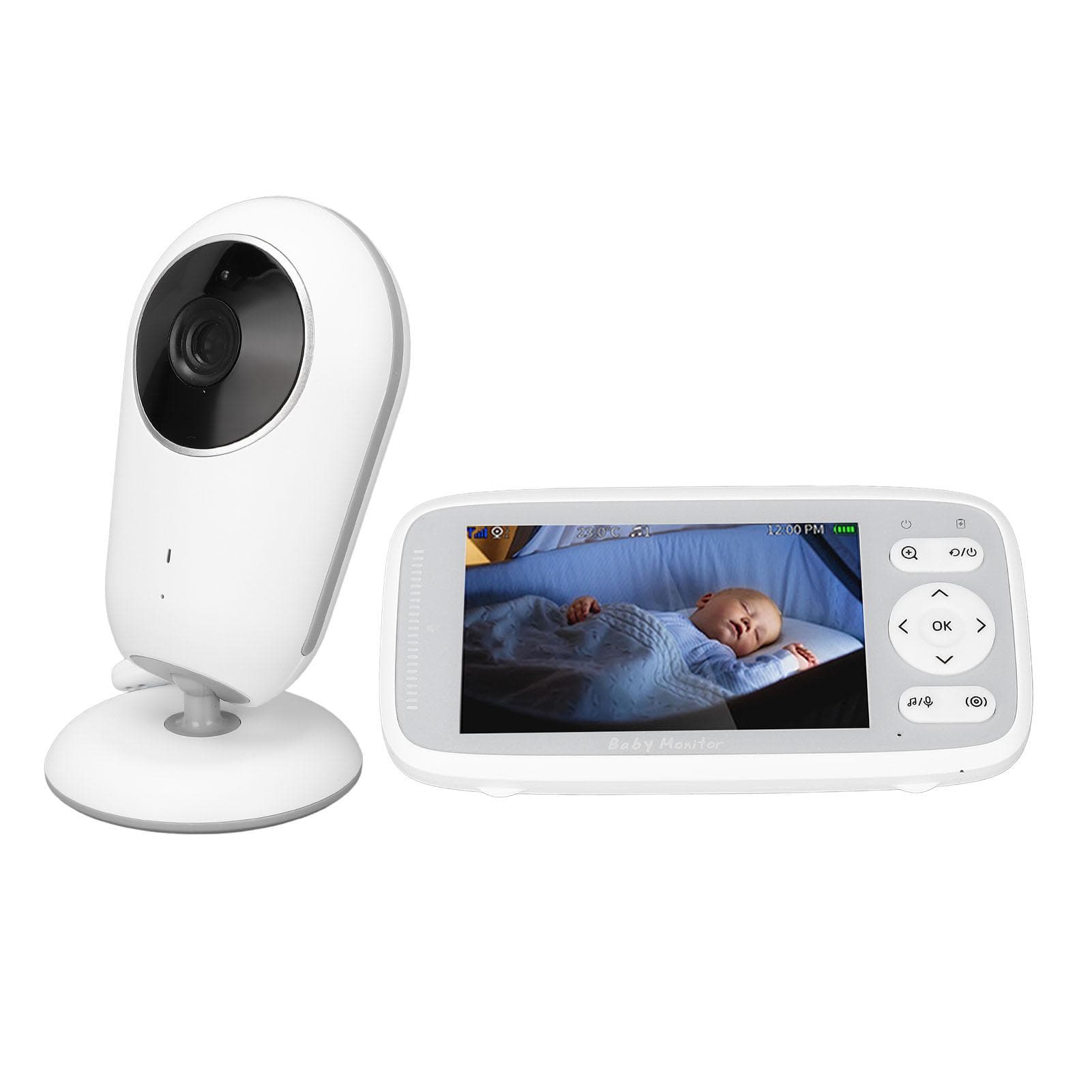 Infant Camera with 4 Inch LCD Screen 1MP Wireless Two Way Talk Lullaby Night Vision Temperature EU Plug