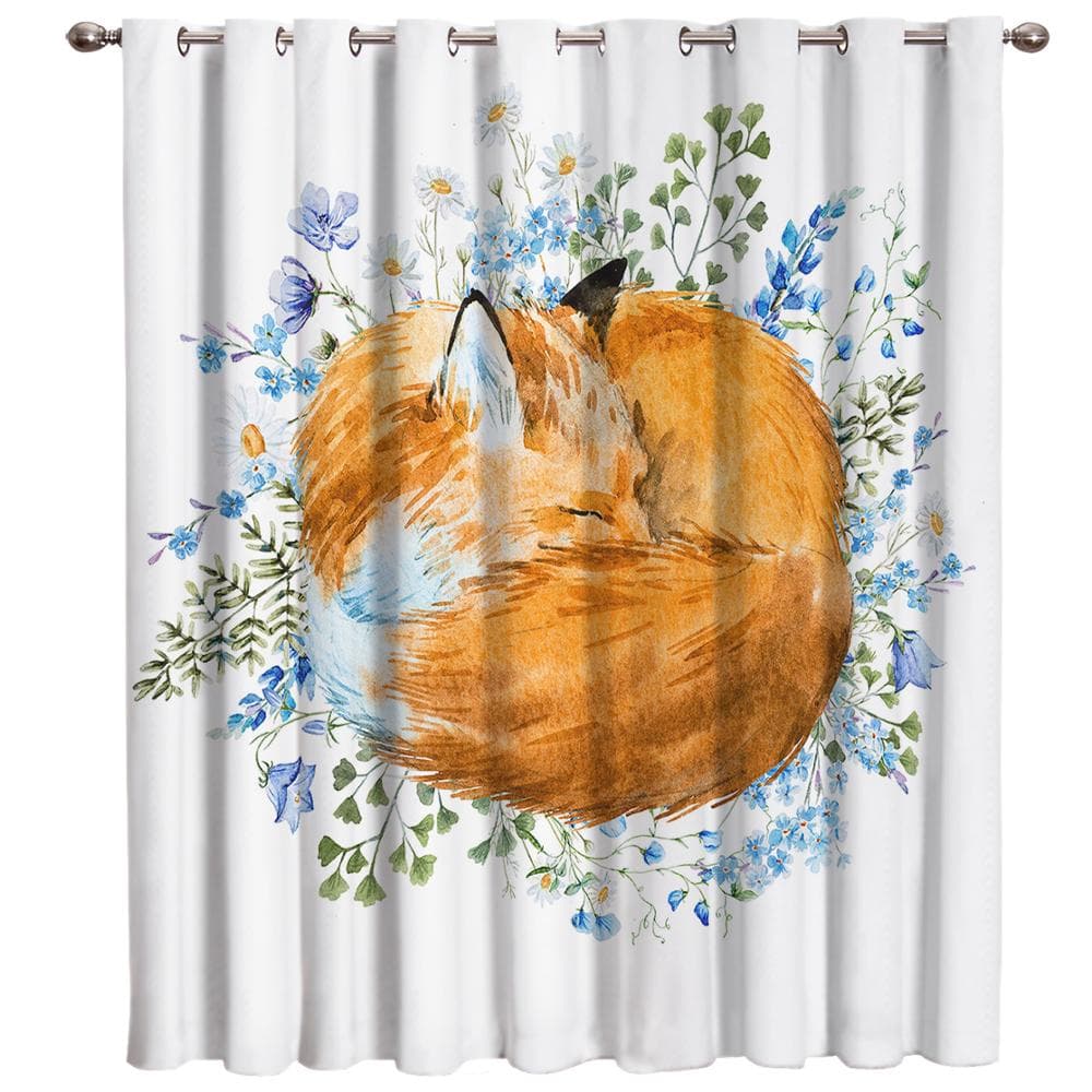 Cartoon Forest Animal Tree Fox Bear Rabbit Child Window Curtains Curtains for Living Room Decorative Items Living Room 135W x 60H(cm)