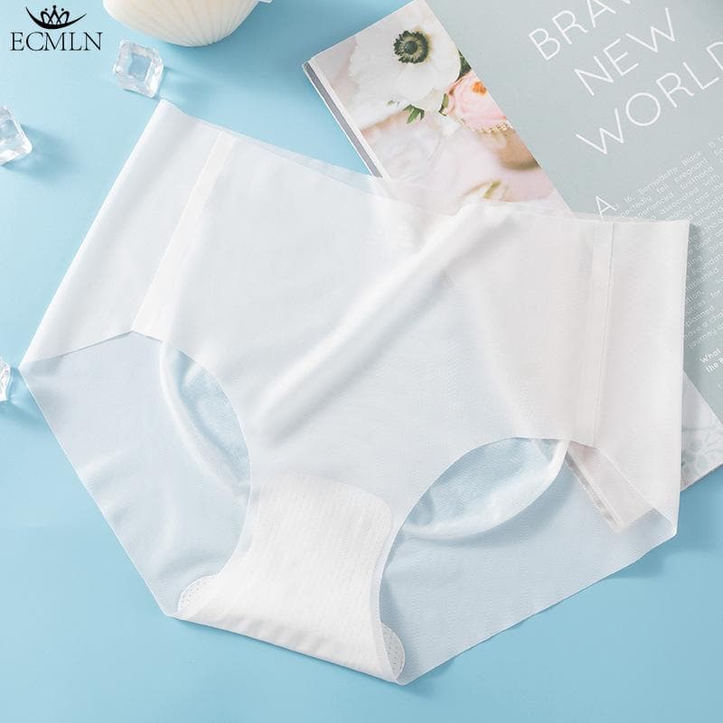 Women's Seamless Hipster No Show Invisible Ice Silk Stretch Underwear Bikini Underwear Panty Briefs Knickers Underwear Ultra-thin Summer Underwear L white