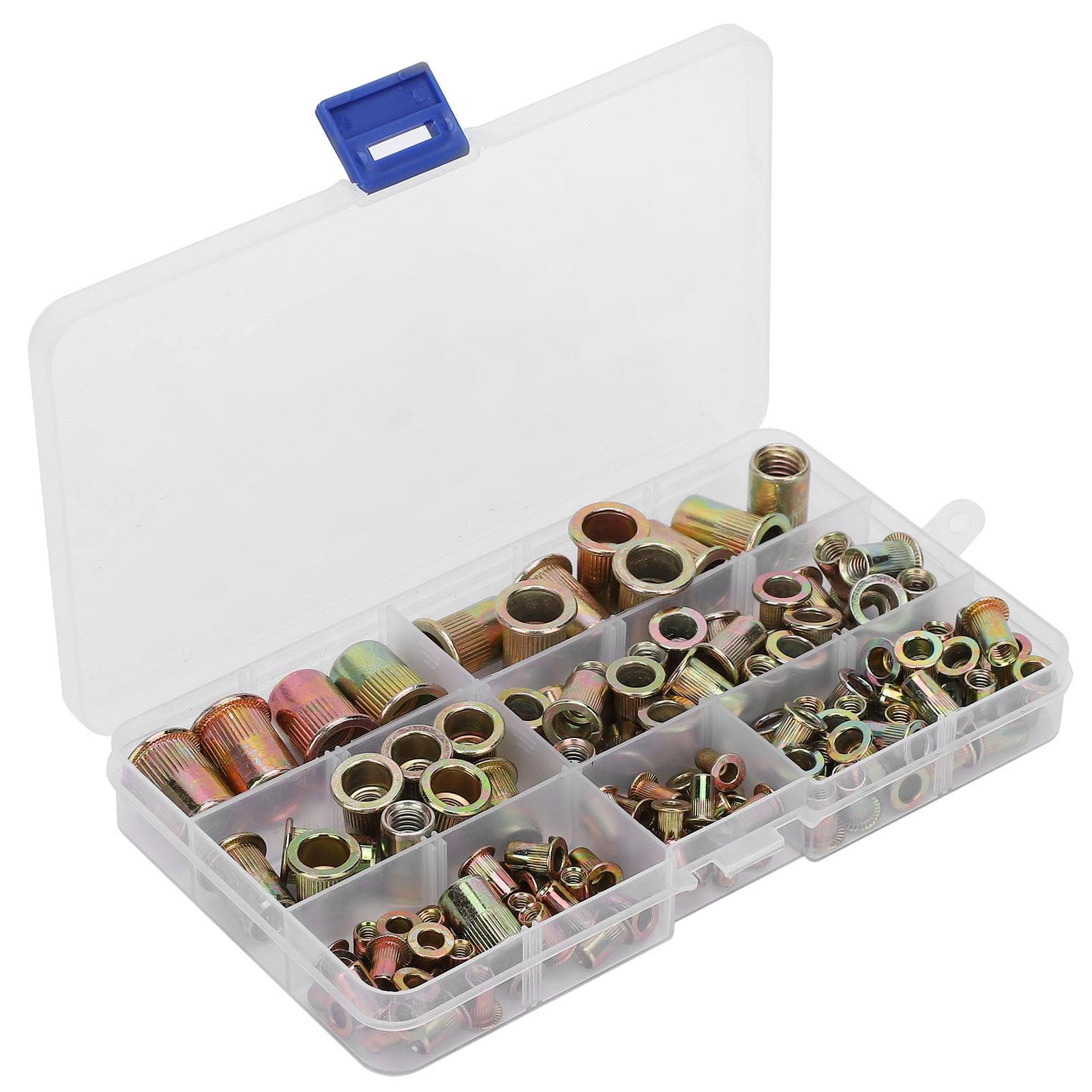 128Pcs Steel Rivet Nut ColorPlated Zinc Boxed M345681012 Combination Vertical Thread
