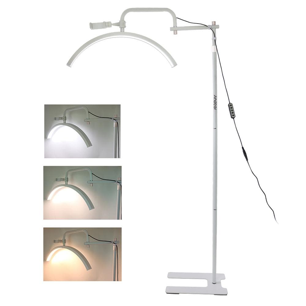 Andoer 36W Half-moon Shaped Fill Light Floor LED Video Light 3200K-5600K Dimmable with Metal Light EU Plug white