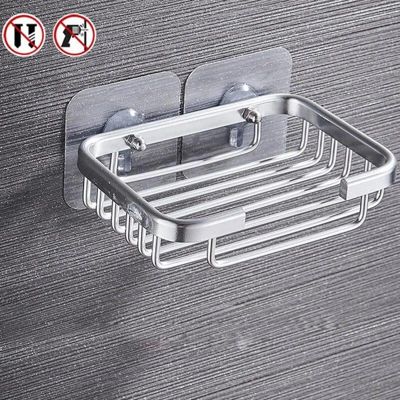 Drill Free Soap Dish Holder Wall Mounted Storage Rack Holder Kitchen Sponge Storage Shelf Bathroom Soap Storage Basket silver