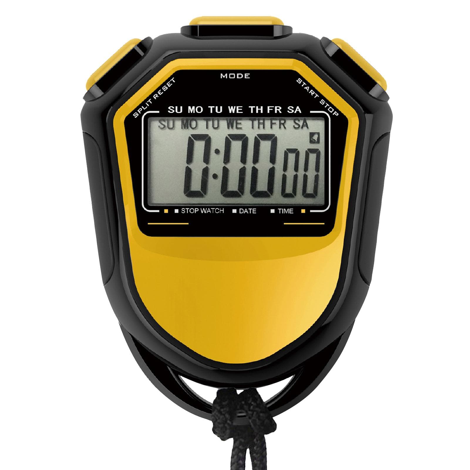 Waterproof Stopwatch Digital Handheld LCD Timer Chronograph Sports Counter with Strap for Swimming yellow