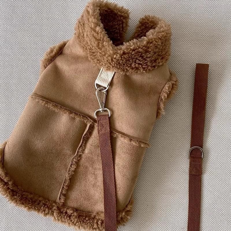 Autumn and Winter Dog Small Dog Warm Versatile Suede Traction Vest Cat Jacket Teddy Pet Dog Clothes M