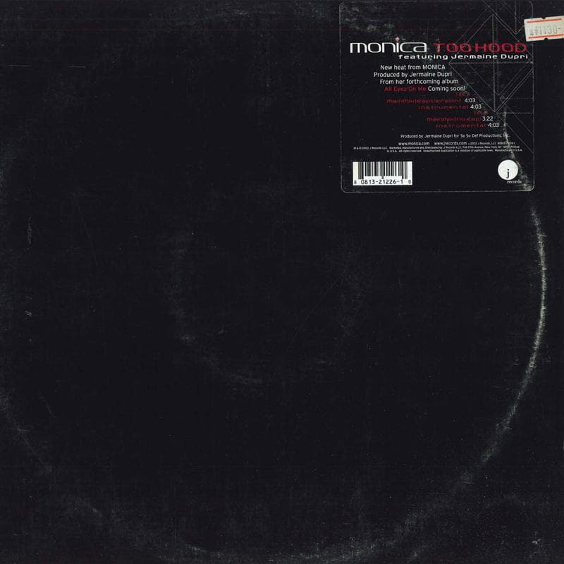 12inch Record MONICA - Too Hood 80813212261 J Records 2002 US Rap & Hip-Hop/R&B Used