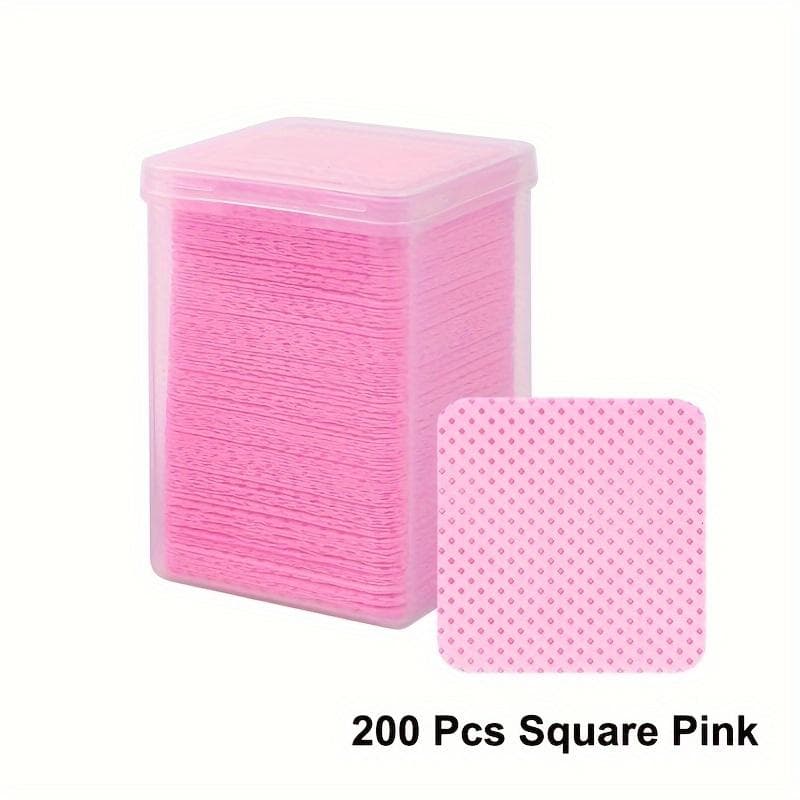 200pcs/Box Lint Free Nail Wipes Gel Nail Polish Remover Wipes Nail Glue Polish Clean Solft Magic Stuff Pad pink