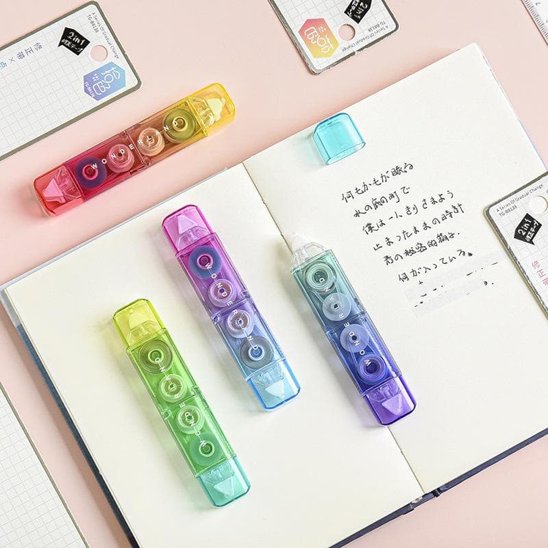 1 Piece Lytwtw's Lovely Kawaii Rainbow Colors Cute Stationery Office School Supplies Gift Double Head Correction Tape Dispensing blue