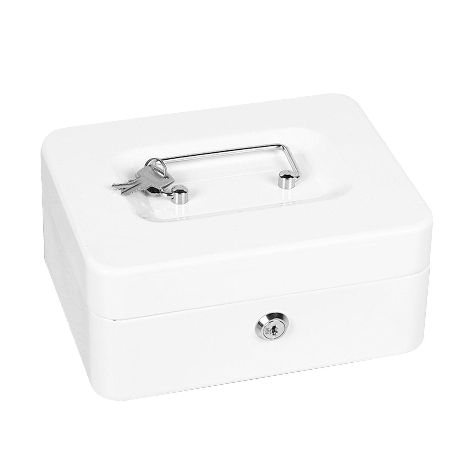 Portable Safe Box with 2 Key Fireproof Anti Theft Multipurpose Security Case Lock Box for Documents white