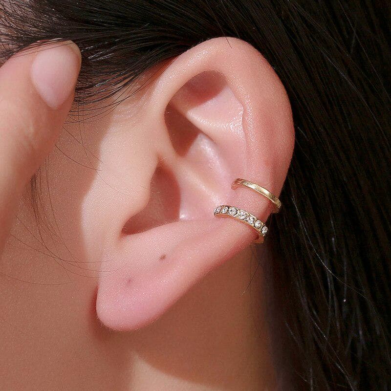 Double Layered Clip on Earrings Korean Gold Silver Color Crystal Clip Earrings Without Piercing For Women Ear Cuffs Jewelry gold