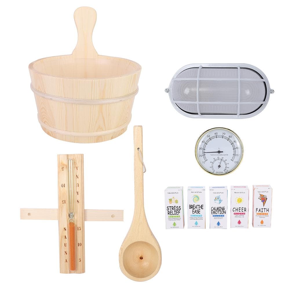 Sauna Accessories Wood Barrel Spoon Explosion Proof Lamp Hourglass Hygrothermograph Essential Oil