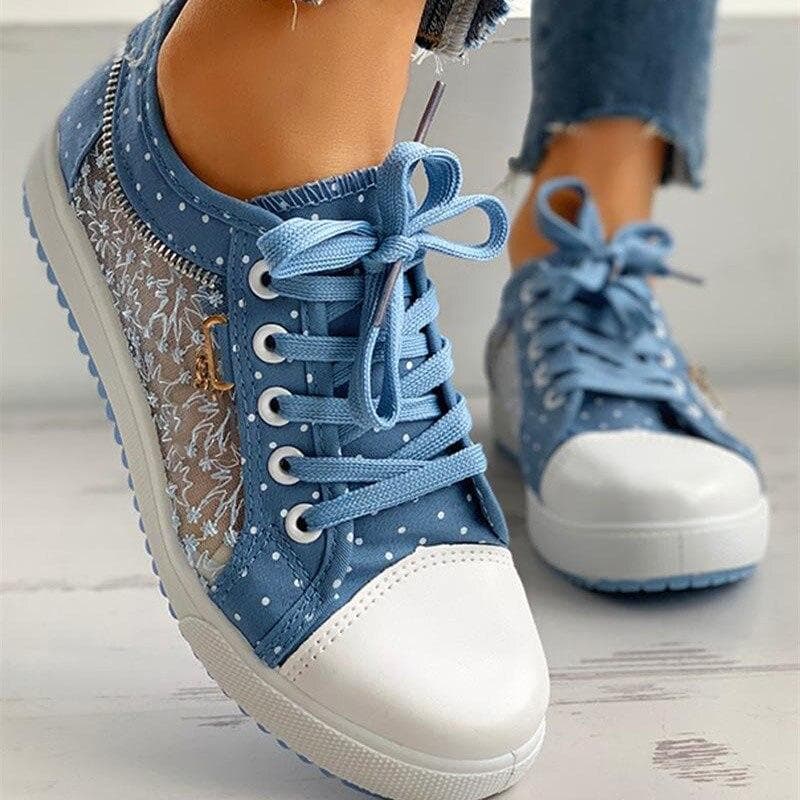 Women's Mesh Flat Sneakers Casual Round Toe Lace Up Low Top Shoes Versatile Flat Shoes 43 blue