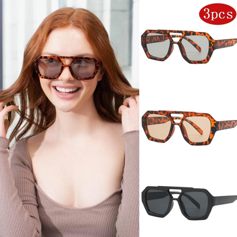 3pcs Fashion Double Beam Sunglasses Leopard Print Design High Quality UV Protection Outdoor Glasses
