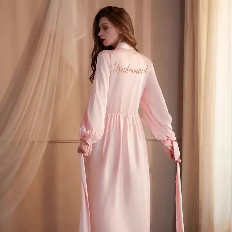 Real Silk Wedding Party Sister Team Bride Robe with Gold Letters Kimono Silk Pajamas Bridesmaid Bathrobe Mother Shower Sleepwear L