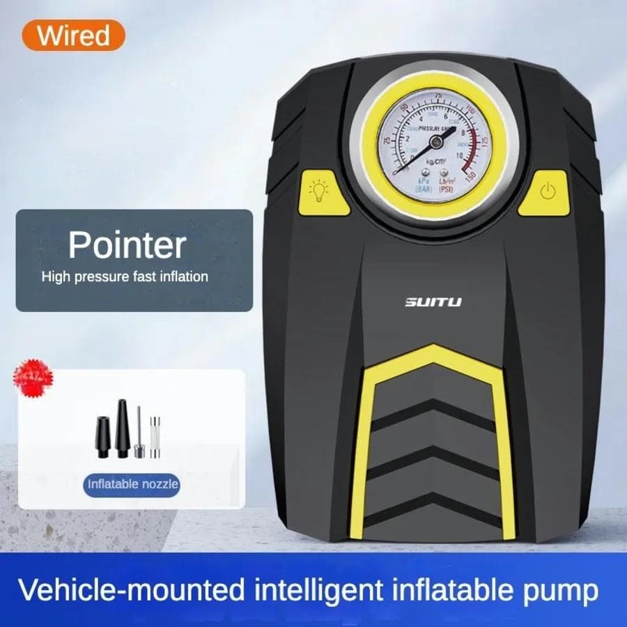 Quickly Inflate 12V 150PSI Portable Tire Compressor Pump Car Air Compressor Digital Pointer Tire Inflator Pump Car Motorcycle LED Light Toolbox pointer black