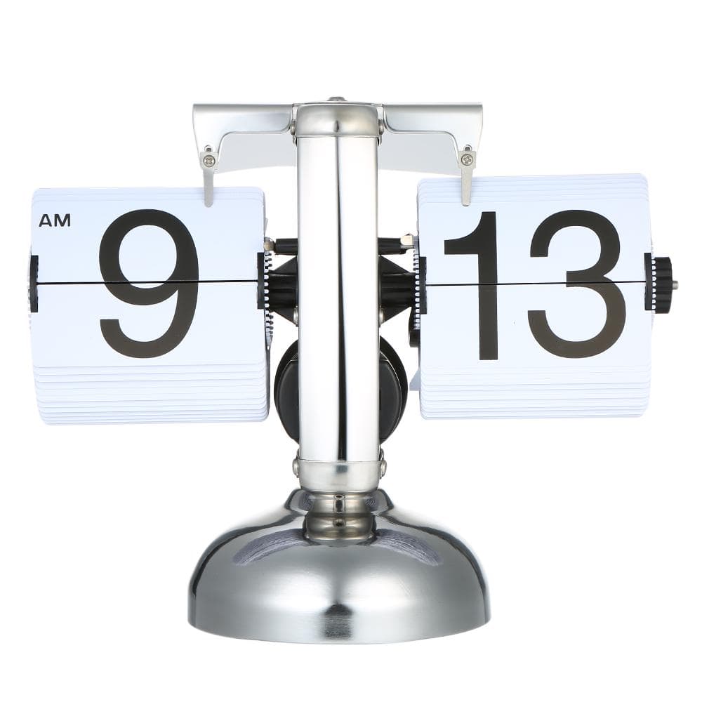 Small Scale Table Clock Retro Flip Over Clock Stainless Steel Flip Internal Gear Operated Quartz white