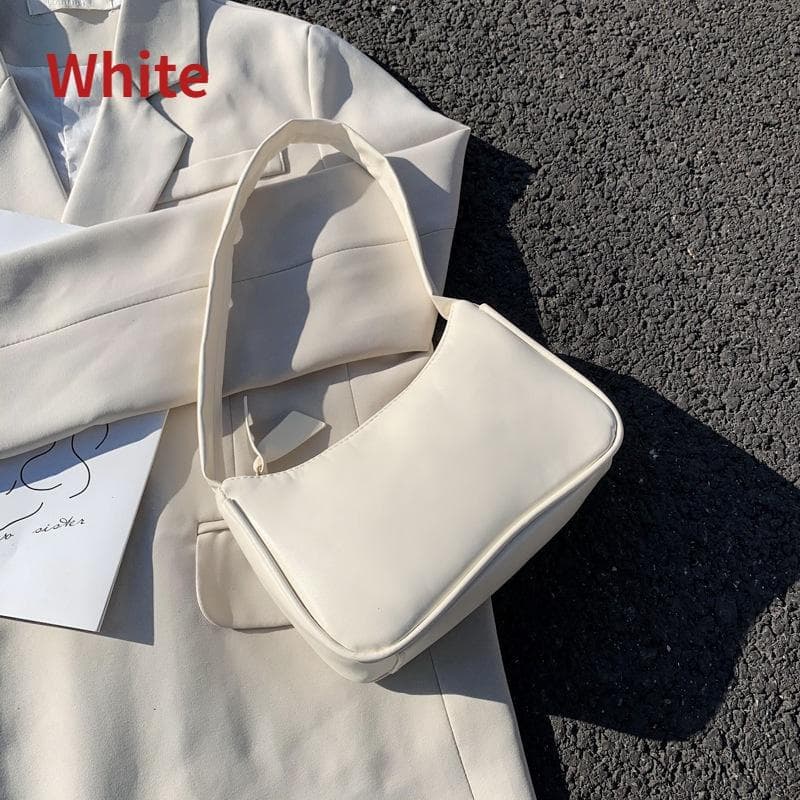 Handle Bag Women Retro Handbag PU Leather Shoulder Totes Underarm Vintage Top Handle Bag Female Small Subaxillary Bags Clutch white