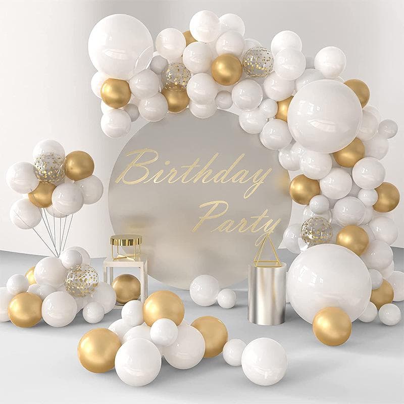 108pcs White Gold Balloon Garland Arch Kit Happy Birthday Party Decoration Kids Wedding Birthday Balloon Latex Baloon Baby Shower