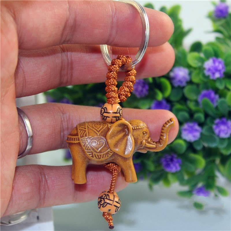 Lucky Elephant Carving Pendant Keychain Key Ring Chain Evil Defends Gift