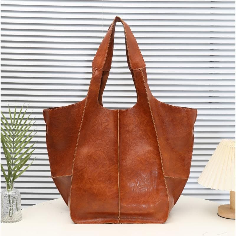 Simple Large Bags, Spliced Soft Leather Bags, Large-capacity Single-shoulder Handbags, Tote Bags brown