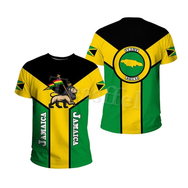 Tessffel Jamaica Lion Emblem Summer Fashion 3D Print Tops Tee Tshirt Men Women Short Sleeve T shirt Streetwear Style-4 XL