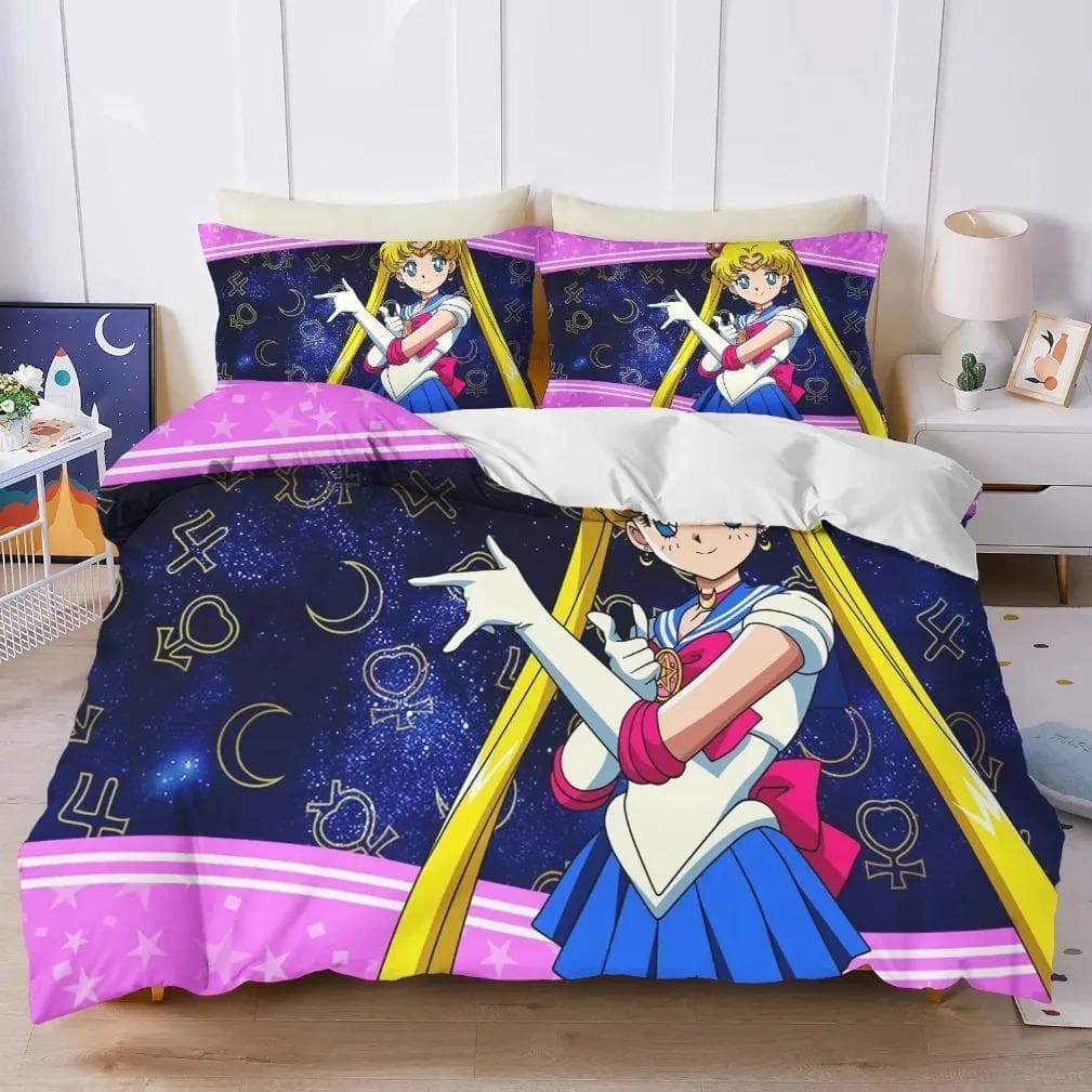 New Sailor Moon Bedding Set,Japanese Anime Sailor Moon Bedding Set,Beautiful Girl Quilt Cover Cute Printing Duvet Home EU single(135x200cm)