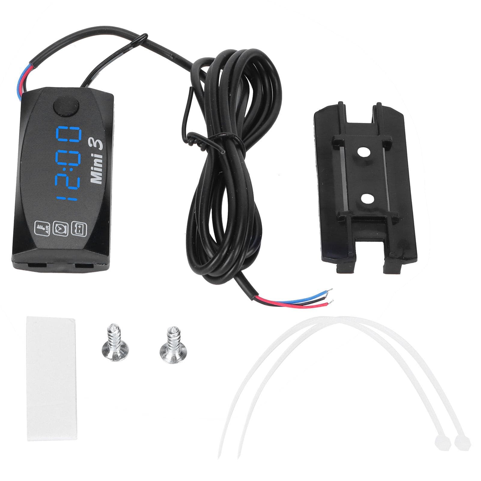 3 in 1 Waterproof LED Electronic Meter Motorcycle Digital Time Clock Thermometer VoltmeterBlue