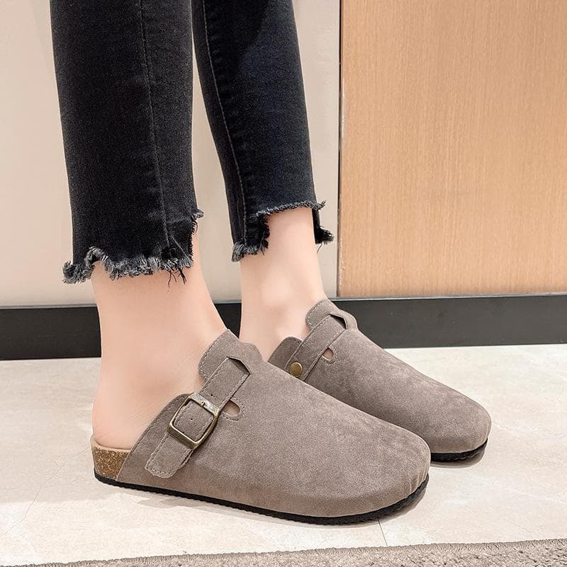 Fashion Boston Clogs Women's Casual Flat Suede Mules Slippers Cork Insole Sandals with Arch Support Outdoor Lovers Beach Sandals 44 grey