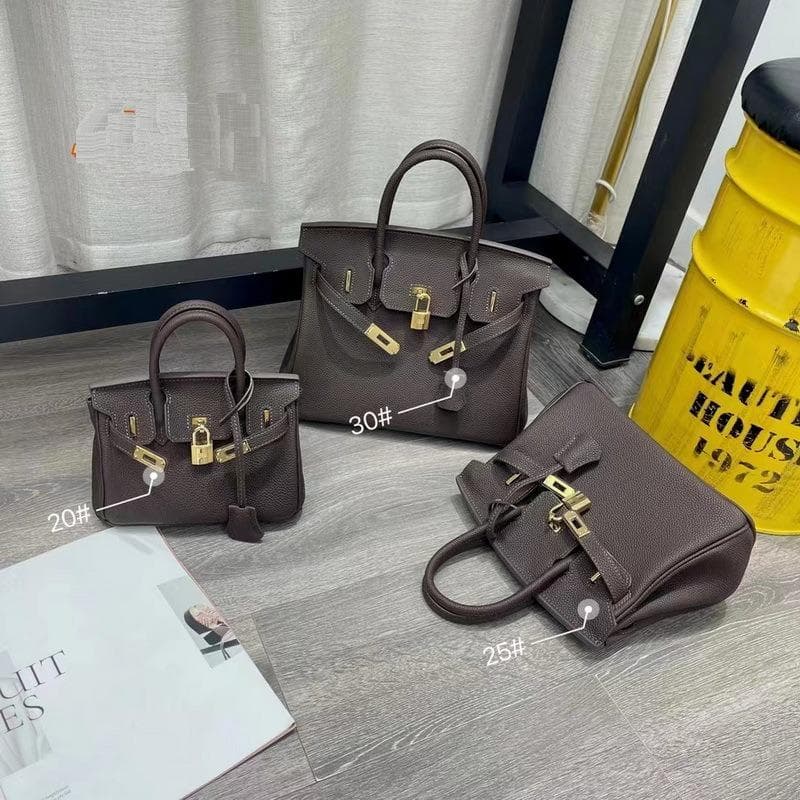 New Gold Buckle Silver Buckle Layer Cowhide Togo Platinum Bag Genuine Leather Women's Bag Hand-held Bag 25x13x19cm