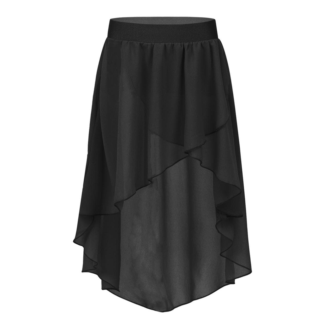 Kids Girls High Low Chiffon Dance Skirt for Lyrical Ballet Latin Jazz Stage Performance 9-10 Years black