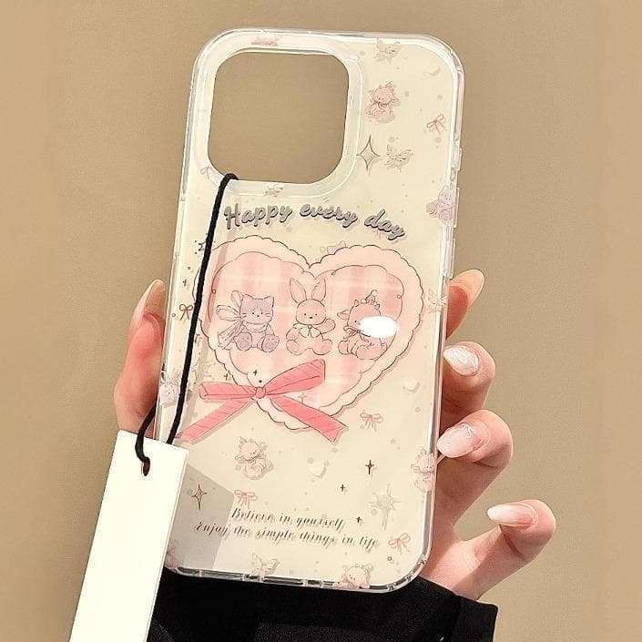 IMDins Sweet Girl Ballet Style Pink Floral Rabbit Suitable for IPhone 15 Pro IPhone Case Girl Heart iPhone 12