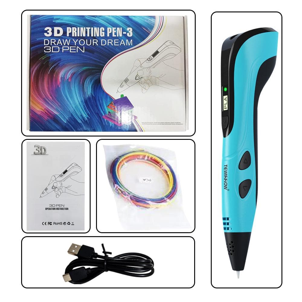 3D Printing Pen 3D Doodle Pens DIY Creative Gift for Children with LCD Display, Includes 354 inch PLA Filament TEWIRROW Best Birthday Gift blue