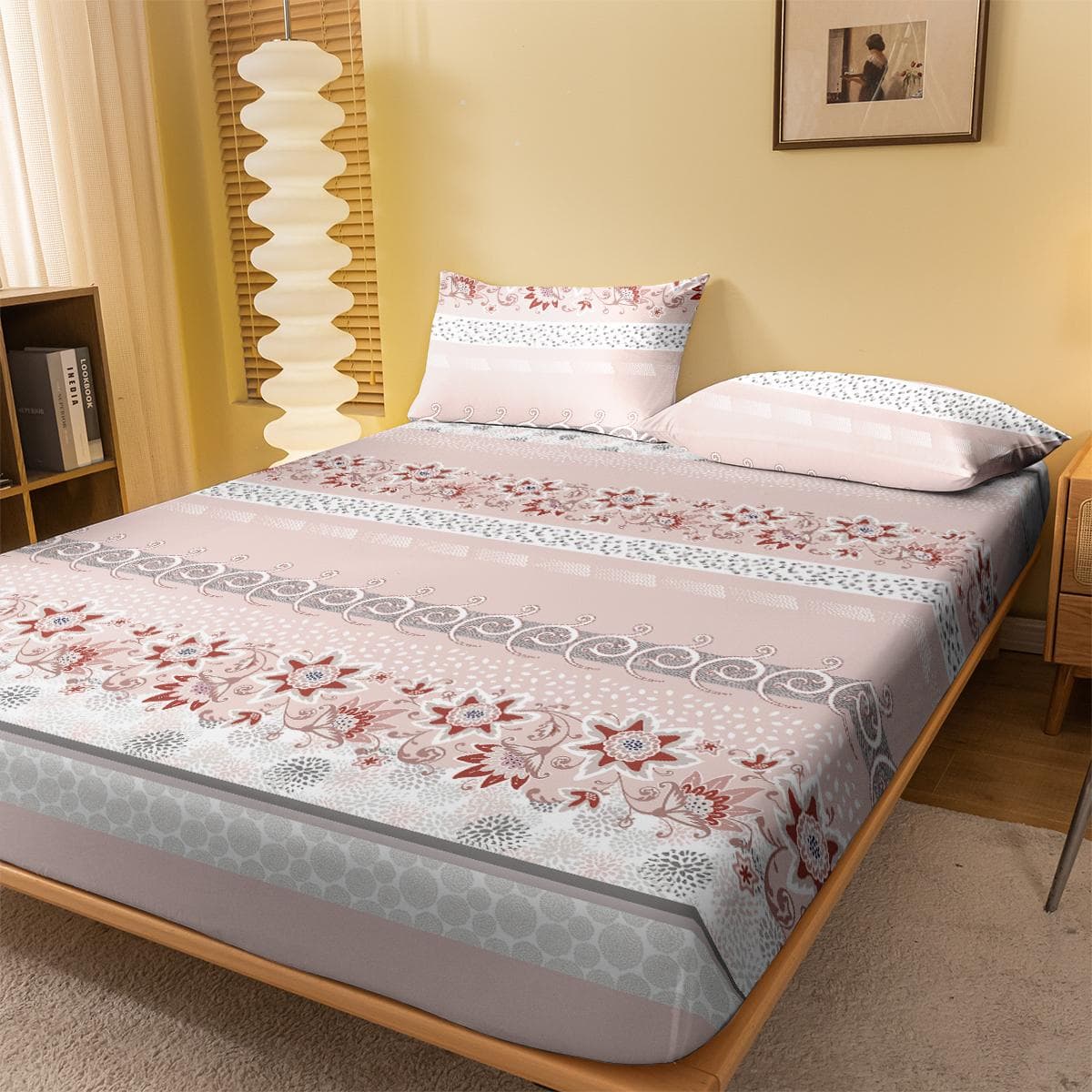 1 Simple Modern Plant Flower Leaf Printed Matte Fitted Sheet, Bedroom Printed Bed Cover, Bedding (Excluding Pillowcases) 100x200cm