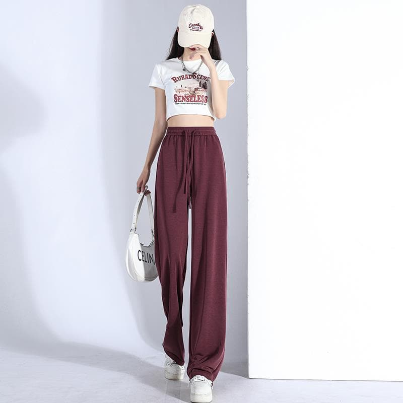 Narrow Wide-leg Pants for Women In Summer Thin High Waist Drooping Gray Small Straight Ice Silk Pants L