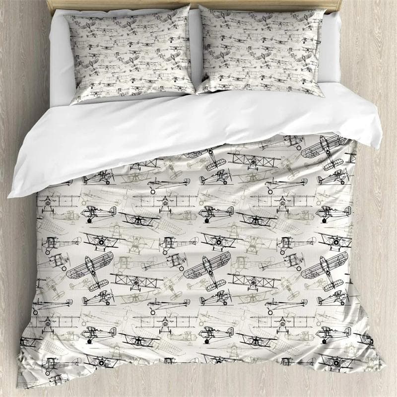 Airplane Duvet Cover Planes Fying In Air Aviation Airport Helicopters and Jets Cartoon Style Room Decorative for Boys Girls Gift 200x200cm 3pcs