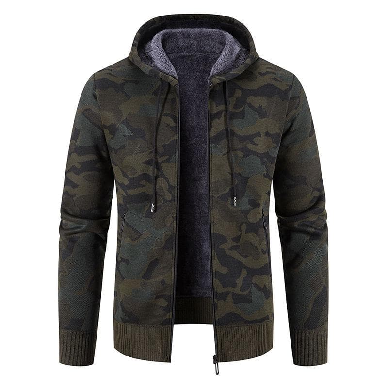 Winter Knitted Cardigan Men's Zipper Pocket with Thick Velvet Camouflage Sweater Jacket 4XL