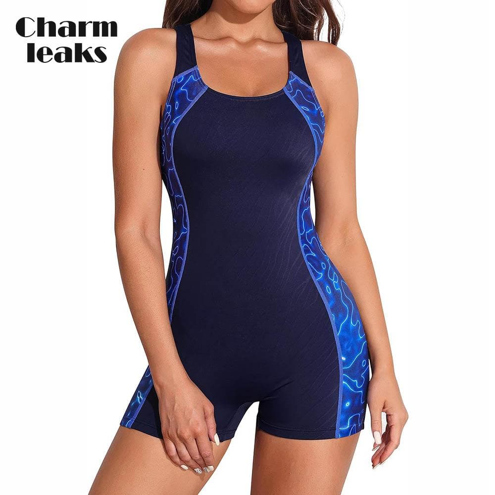 Charmleaks Womens One Piece Swimsuits Boyleg Athletic Swimwear Conservative Training Bathing Suits S