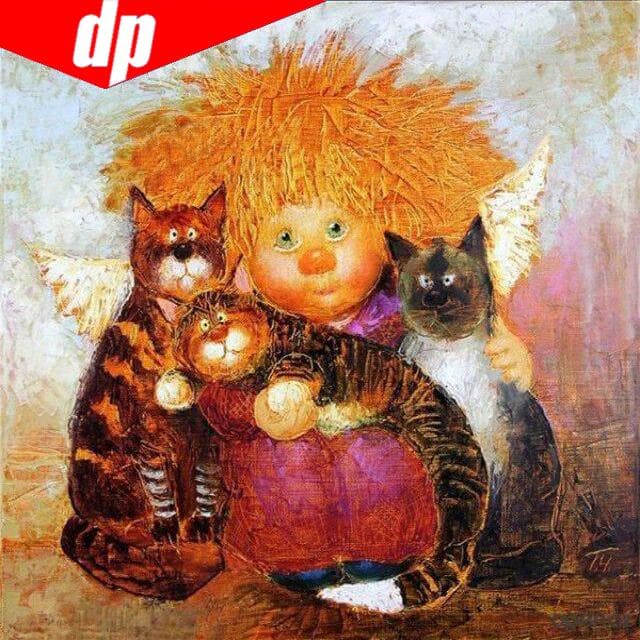 5D DIY Diamond Painting Cartoon & Cat Needlework Diamond Embroidery Cross Stitch Round 25x25