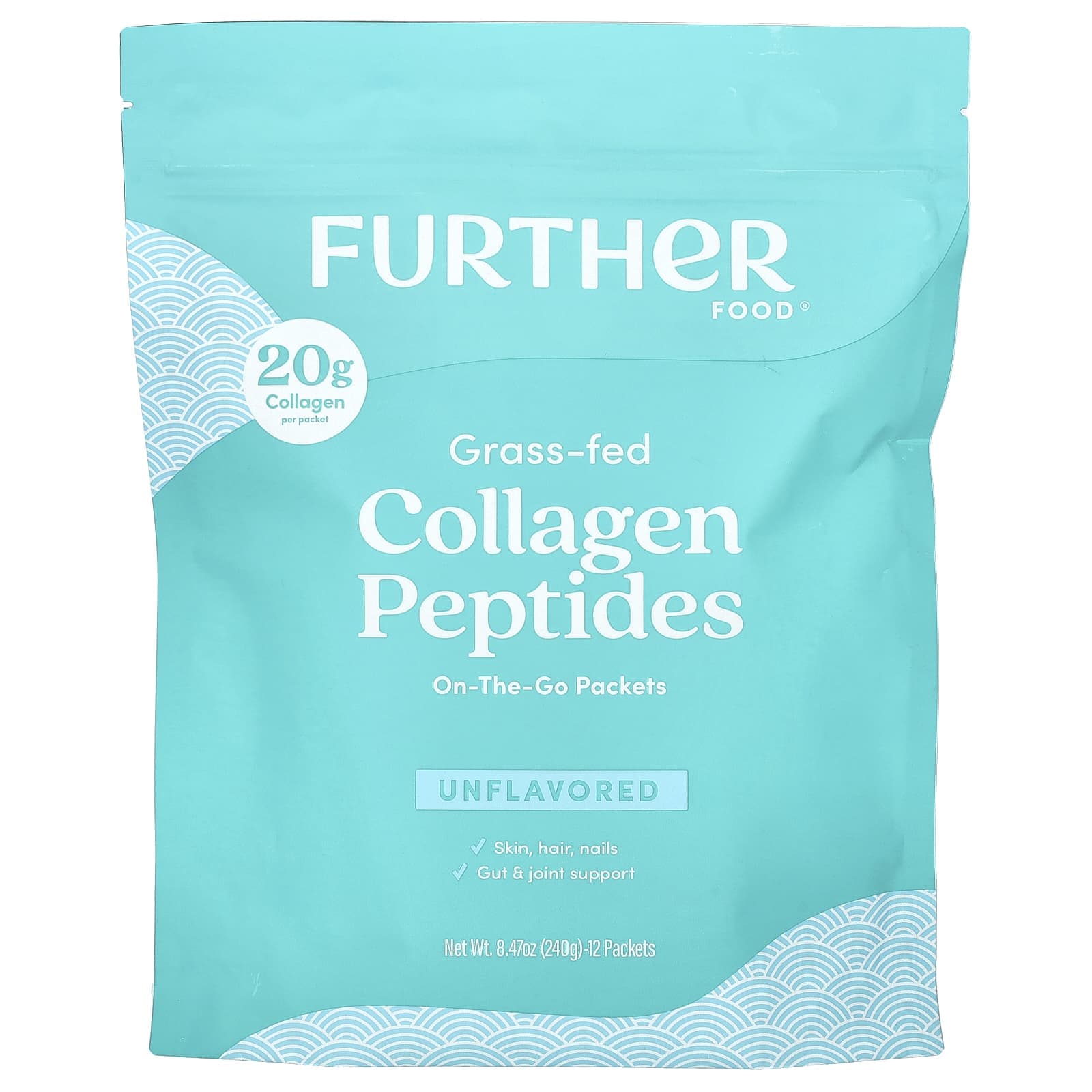 Further Food, Grass-Fed Collagen Peptides, Unflavored, 12 Packs, 0.71 oz (20 g) Each