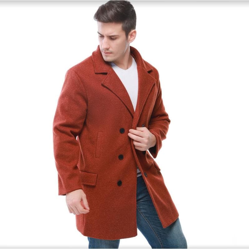 Winter New Double-breasted Medium-length Men's Lapel Woolen Trench Coat 3XL